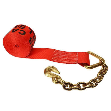 4 X 30' Red Winch Strap With Chain Extension